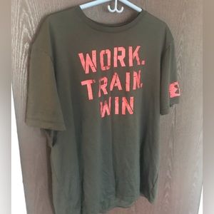 Under Armour gym shirt “work,train,win”